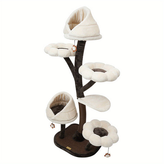 162cm Large Cat Tree, Multi-Level Tall Cat Tower with Sisal Scratching Posts, Hammocks, Hanging Basket, Cat Condo and Removable Washable Cushions