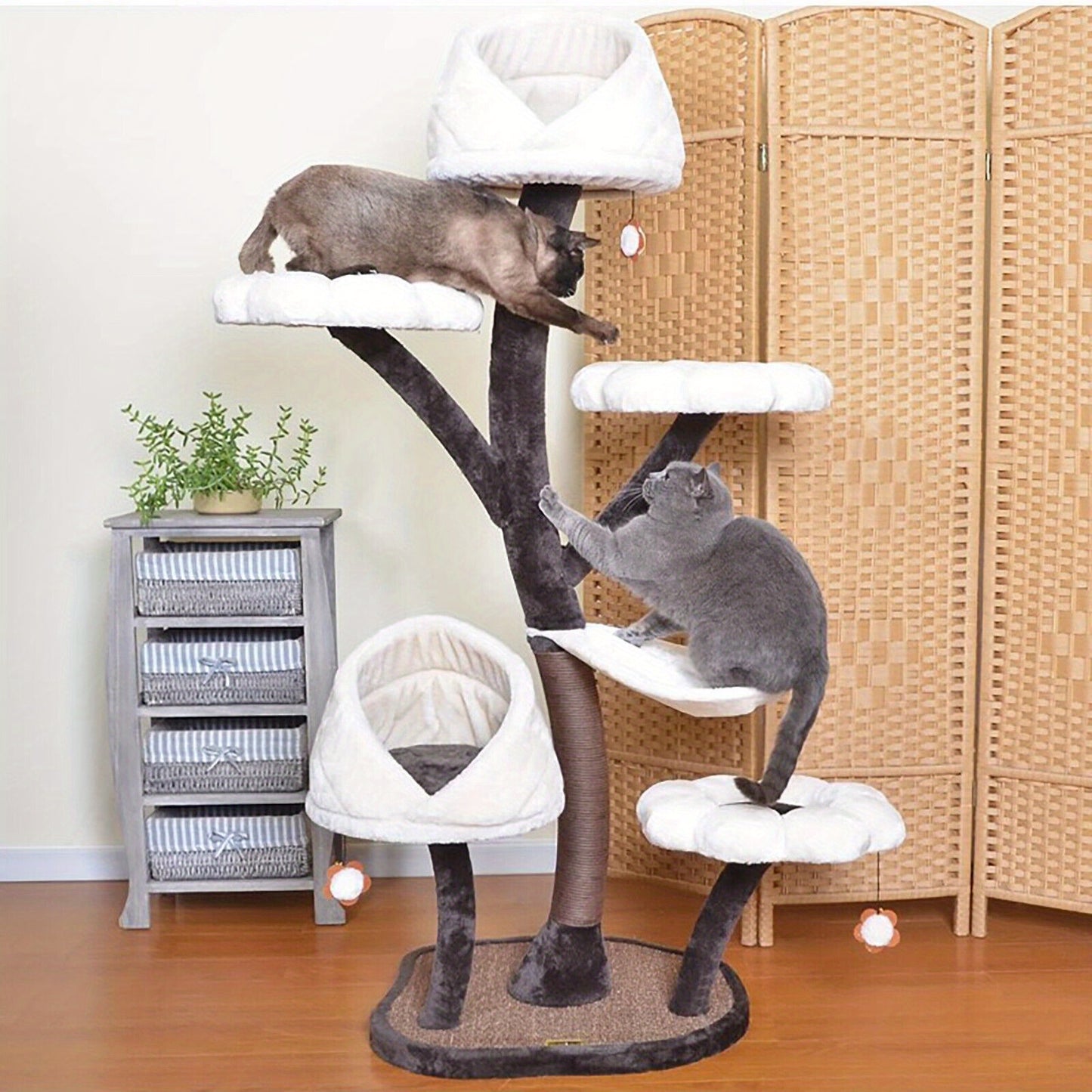 162cm Large Cat Tree, Multi-Level Tall Cat Tower with Sisal Scratching Posts, Hammocks, Hanging Basket, Cat Condo and Removable Washable Cushions