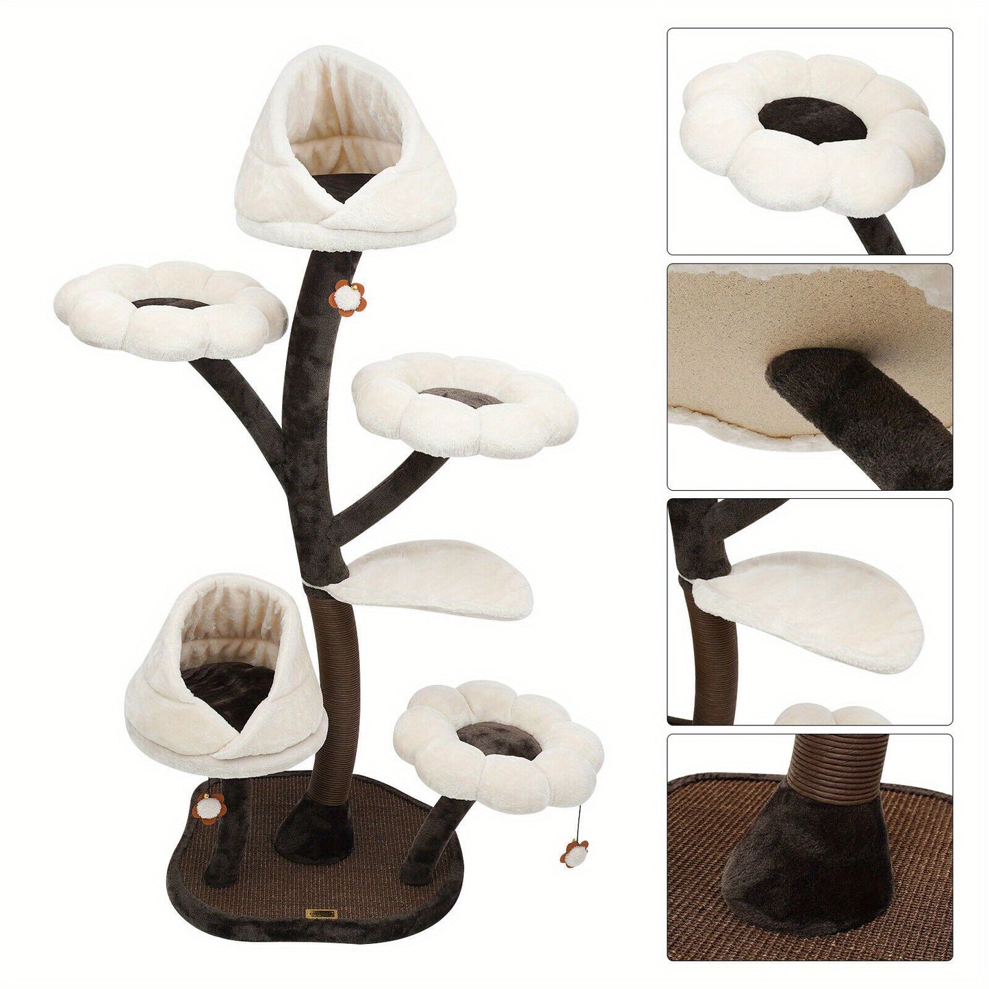 162cm Large Cat Tree, Multi-Level Tall Cat Tower with Sisal Scratching Posts, Hammocks, Hanging Basket, Cat Condo and Removable Washable Cushions