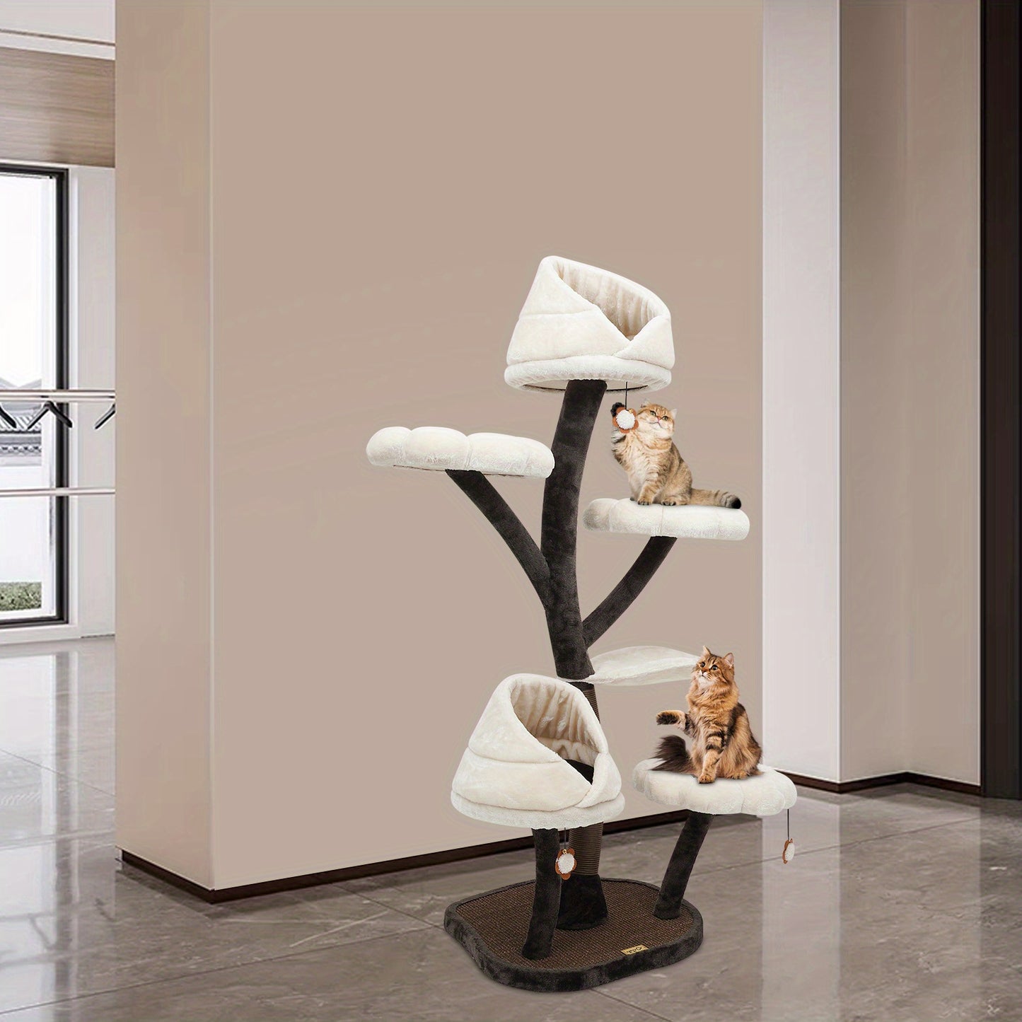 162cm Large Cat Tree, Multi-Level Tall Cat Tower with Sisal Scratching Posts, Hammocks, Hanging Basket, Cat Condo and Removable Washable Cushions