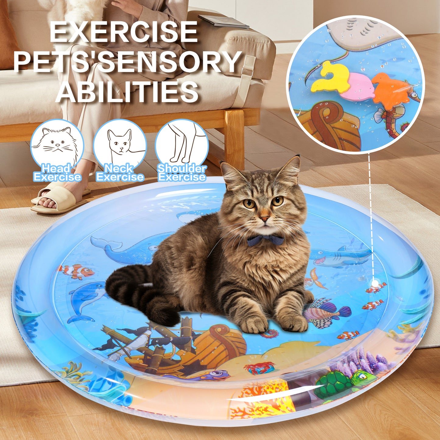 Cats use cat Water Pads. （39 * 39 inch） Thickened and Unbreakable. Cat Toys. Indoor and Outdoor cat Play mats. Self Play Interactive Toys. Pet Toys.