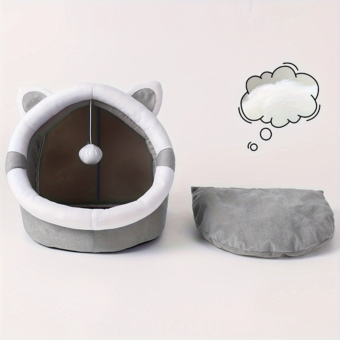 1-piece Convertible Grey Cat Bed with Dangling Ball Toy: Cozy Open-Top Nest for Small to Medium Cats and Dogs