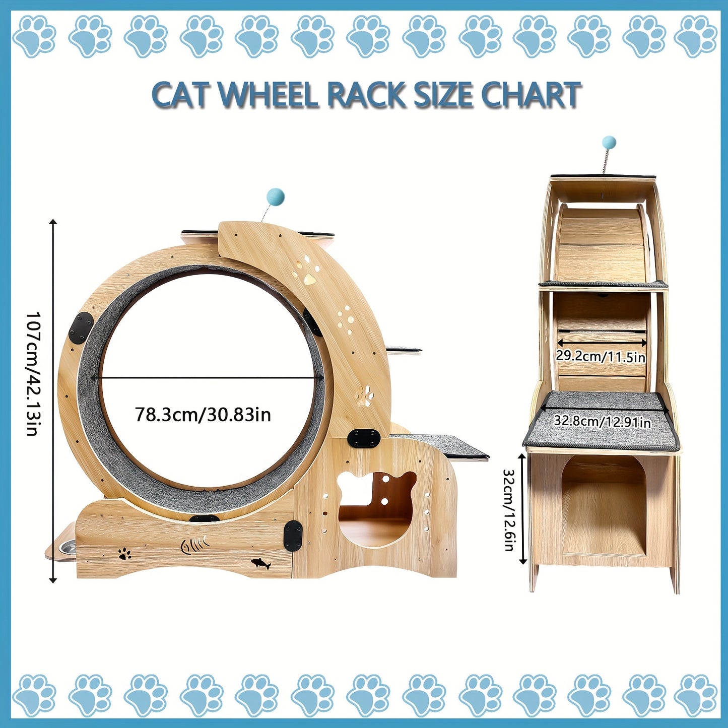 5 In 1 Cat Exercise Wheel For Indoor Cats, Diameter 78.3cm Running Wheel With Locking Mechanism, Sturdy Noiseless Treadmill Roller With Carpeted Runway, Loss Weight Device Sports Equipment For Pets