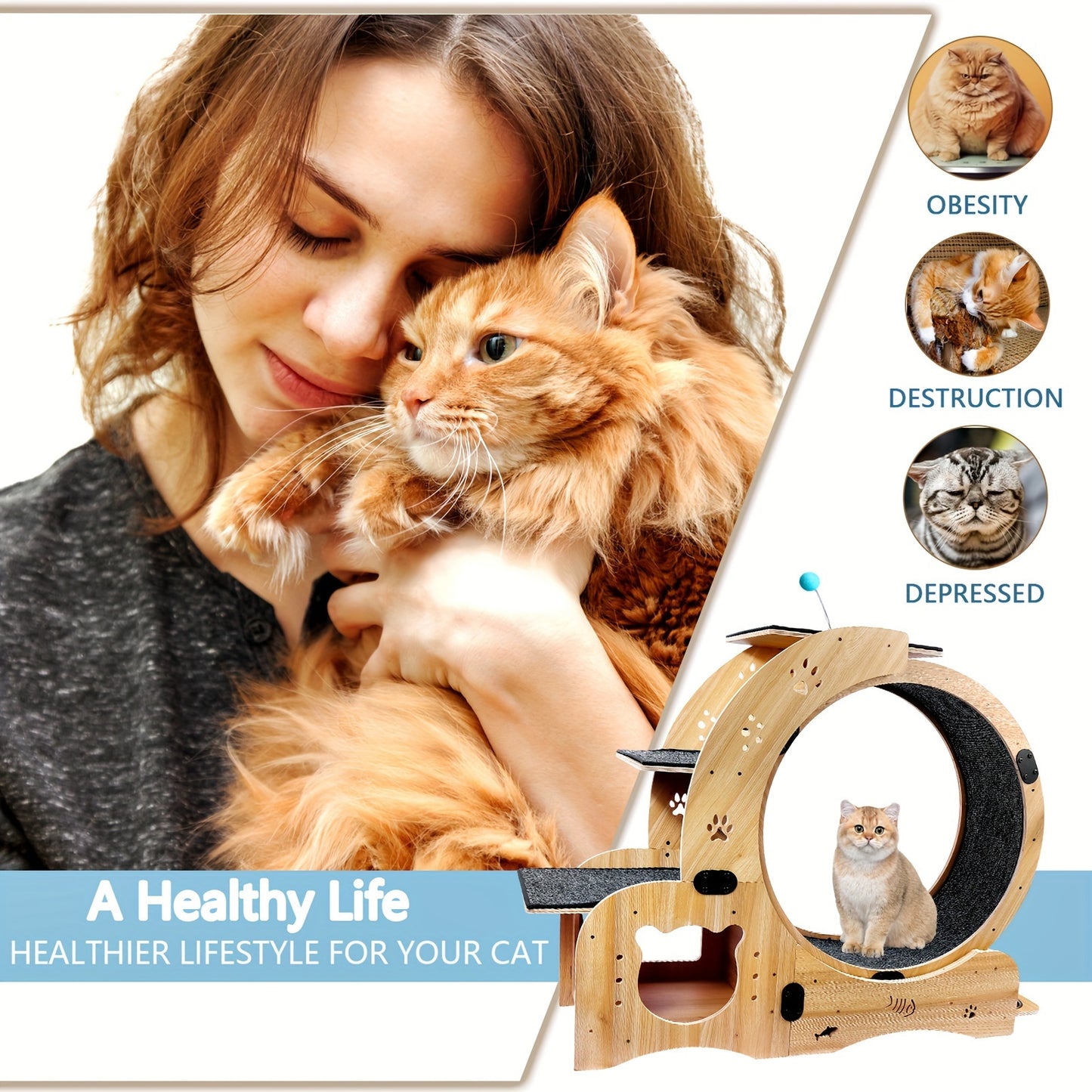 5 In 1 Cat Exercise Wheel For Indoor Cats, Diameter 78.3cm Running Wheel With Locking Mechanism, Sturdy Noiseless Treadmill Roller With Carpeted Runway, Loss Weight Device Sports Equipment For Pets