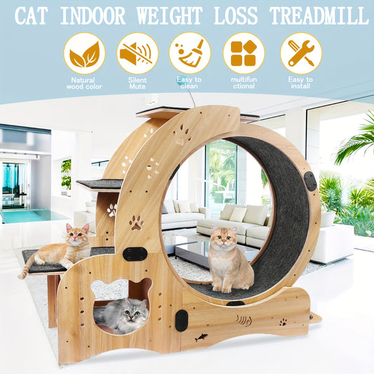 5 In 1 Cat Exercise Wheel For Indoor Cats, Diameter 78.3cm Running Wheel With Locking Mechanism, Sturdy Noiseless Treadmill Roller With Carpeted Runway, Loss Weight Device Sports Equipment For Pets