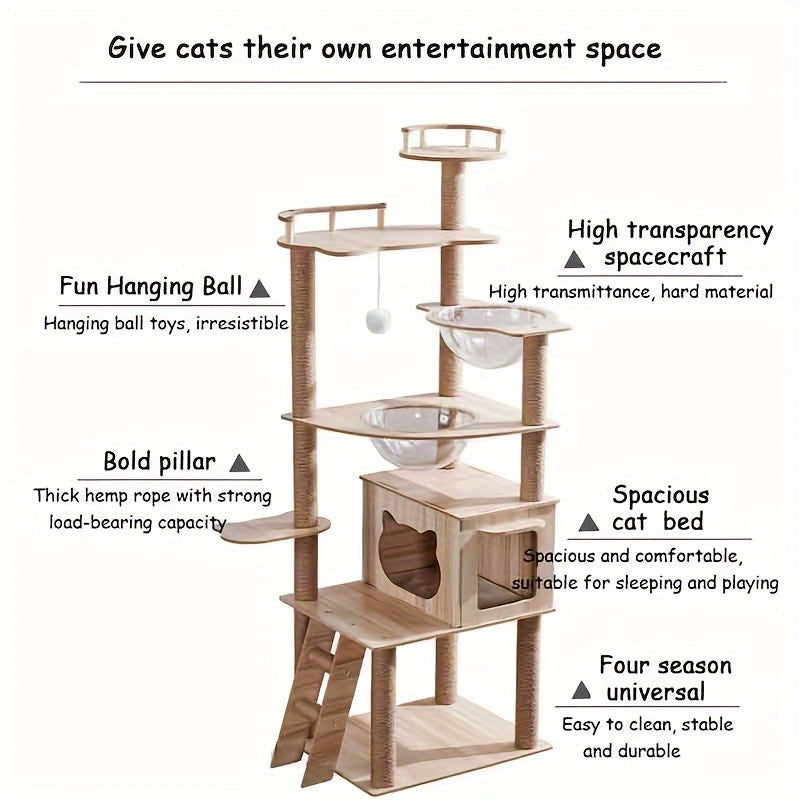 67 Inch Cat Tree Tower, A Cat Game House With Sisal Scratch Rope And Scratching Column, Suitable For Indoor Cats, Multi-layer Pet Furniture, Large Apartments, Climbing Stairs, Plush Toys For Cats, A Cat Tree For Cats, Equipped With Anti Tilt Device